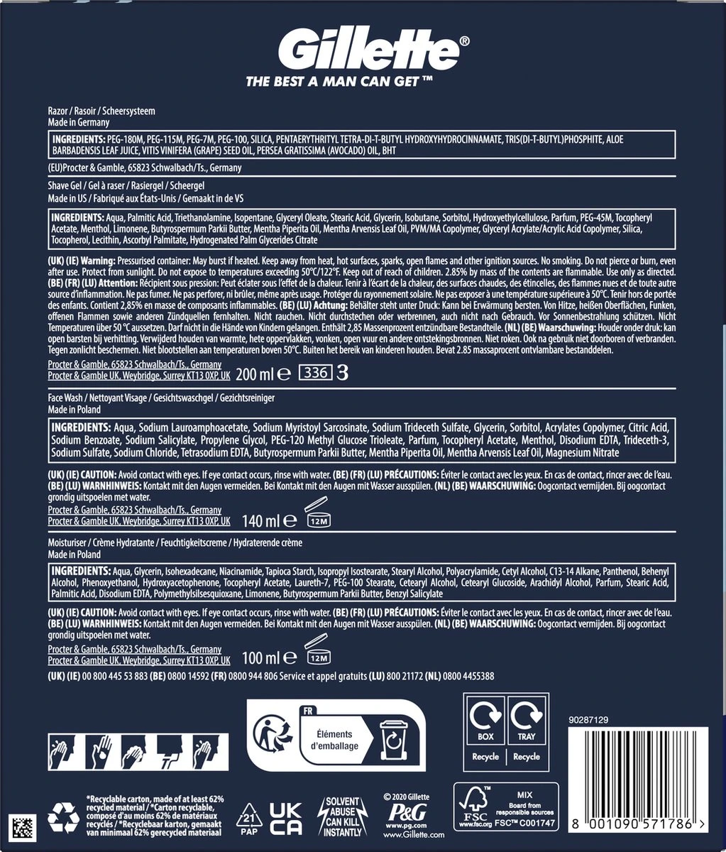 Gillette® Gillette Geschenkset SkinGuard Sensitive - Scheersysteem Voor Mannen + SkinGuard Scheergel 200ml + Hydraterende Crème 100ml + Gezichtsreiniger 140ml 5 Gillette® Gillette Geschenkset SkinGuard Sensitive - Scheersysteem Voor Mannen + SkinGuard Scheergel 200ml + Hydraterende Crème 100ml + Gezichtsreiniger 140ml - Afbeelding 3