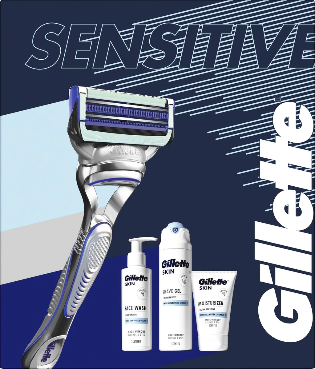 Gillette® Gillette Geschenkset SkinGuard Sensitive - Scheersysteem Voor Mannen + SkinGuard Scheergel 200ml + Hydraterende Crème 100ml + Gezichtsreiniger 140ml 6 Gillette® Gillette Geschenkset SkinGuard Sensitive - Scheersysteem Voor Mannen + SkinGuard Scheergel 200ml + Hydraterende Crème 100ml + Gezichtsreiniger 140ml - Afbeelding 4