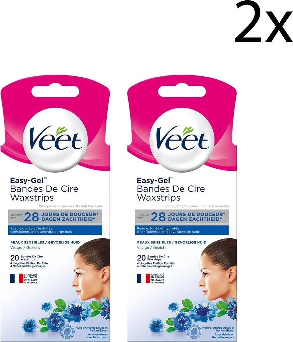 Veet - Easy-Gel Wax - Ontharingsstrips - Gezicht - Gevoelige Huid - 2 X 20 Stuks 3 Veet - Easy-Gel Wax - Ontharingsstrips - Gezicht - Gevoelige Huid - 2 X 20 Stuks