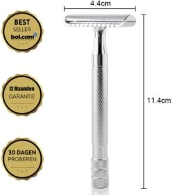 Bolano® Safety Razor Set Zilver + 30 Double Edge Scheermesjes + Houder - Klassiek Scheermes Voor Mannen En Vrouwen - Messing -Lichaamsverzorging Winkel 1048x1200