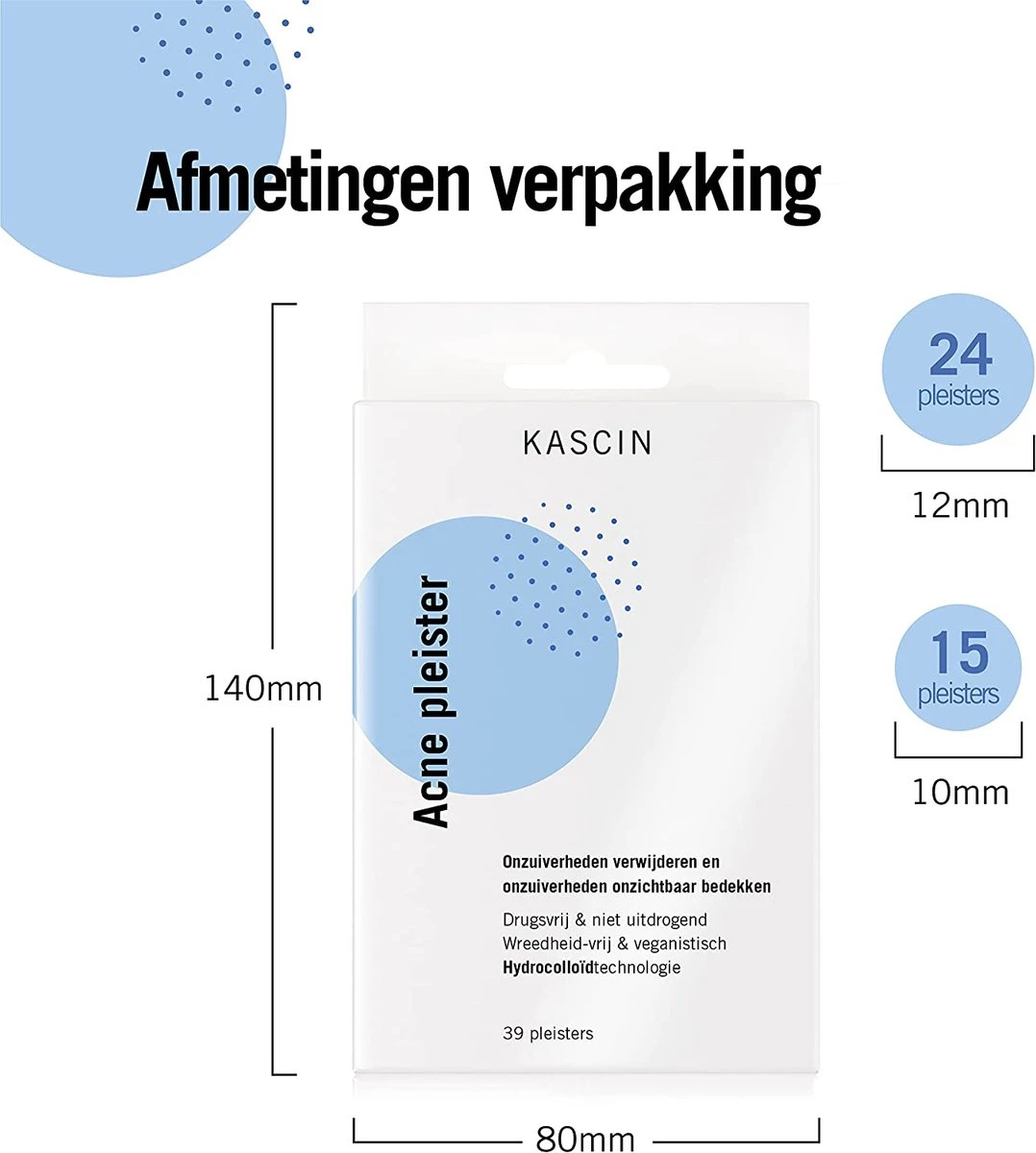 Kascin Puisten Patch Met Hydrocolloide - Acne Pleisters, Pimple Patch - Made In Korea, 39 Stuks, Pleister In Twee Maten: Diameter Van 24 X 12 Mm En 15 X 10 Mm | Puistjes Pleisters 10 Kascin Puisten Patch Met Hydrocolloide - Acne Pleisters, Pimple Patch - Made In Korea, 39 Stuks, Pleister In Twee Maten: Diameter Van 24 X 12 Mm En 15 X 10 Mm | Puistjes Pleisters - Afbeelding 8
