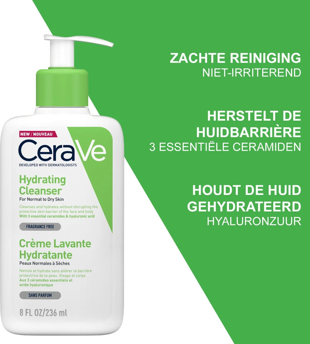 CeraVe - Hydrating Cleanser - Reinigingsmelk - Normale Tot Droge Huid - 236 Ml 4 CeraVe - Hydrating Cleanser - Reinigingsmelk - Normale Tot Droge Huid - 236 Ml - Afbeelding 2