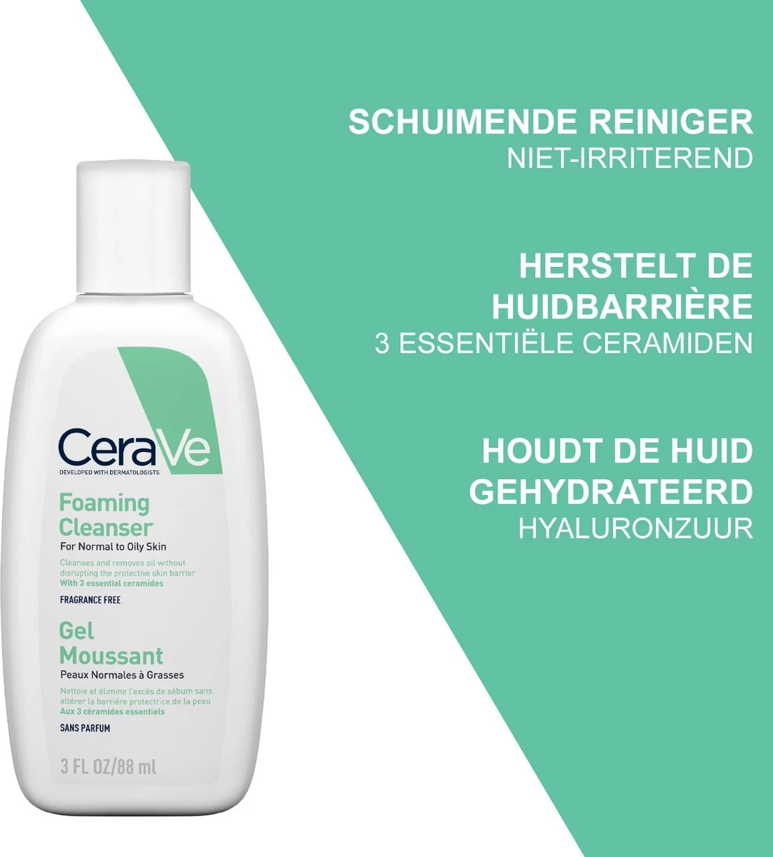 CeraVe - Foaming Cleanser - Reinigingsgel - Normale Tot Vette Huid - 88 Ml 4 CeraVe - Foaming Cleanser - Reinigingsgel - Normale Tot Vette Huid - 88 Ml - Afbeelding 2