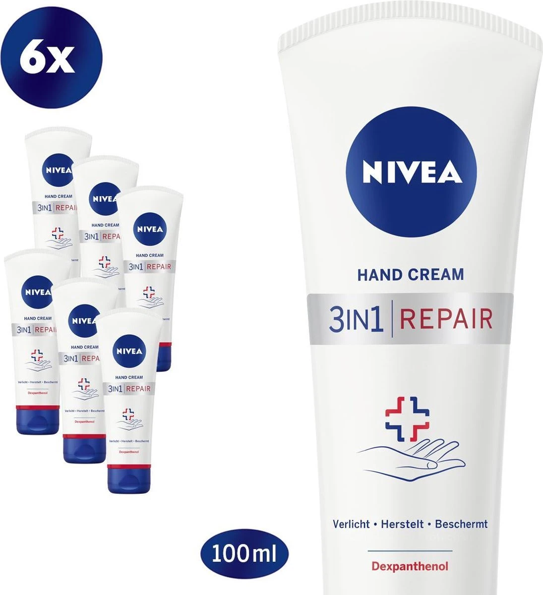NIVEA 3-in-1 Repair Handcrème - 6 X 100ml - Droge Huid 3 NIVEA 3-in-1 Repair Handcrème - 6 X 100ml - Droge Huid