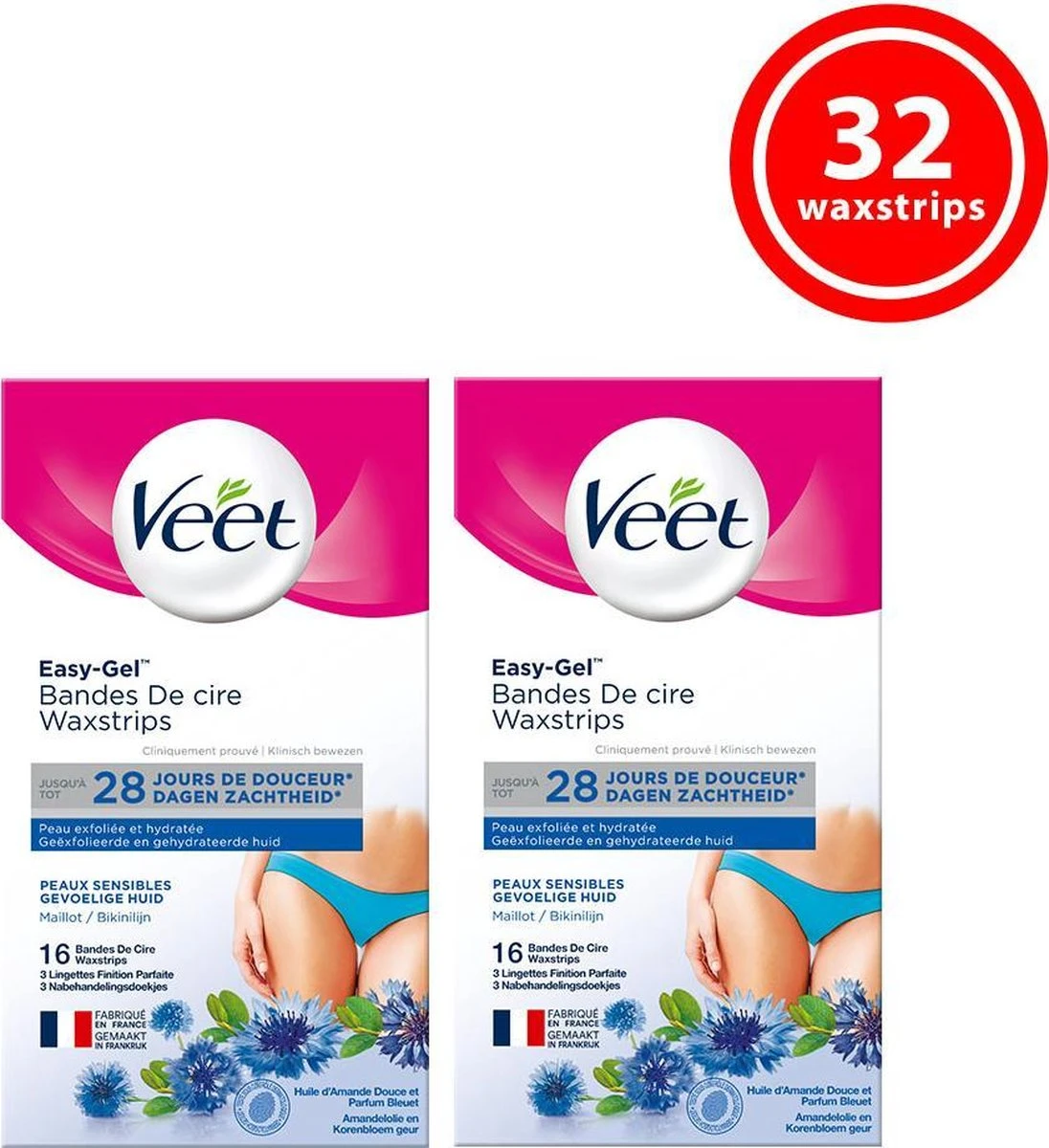 Veet - Easy-Gel Wax - Ontharingsstrips - Bikinilijn - Gevoelige Huid - 2 X 16 Stuks 3 Veet - Easy-Gel Wax - Ontharingsstrips - Bikinilijn - Gevoelige Huid - 2 X 16 Stuks