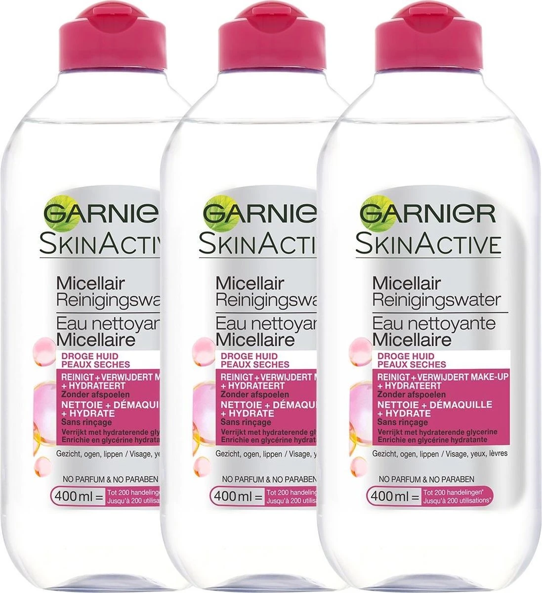 Garnier SkinActive - Micellair Reinigingswater Voor De Droge Huid - 3 X 400 Ml - Micellair Water Voordeelverpakking 3 Garnier SkinActive - Micellair Reinigingswater Voor De Droge Huid - 3 X 400 Ml - Micellair Water Voordeelverpakking