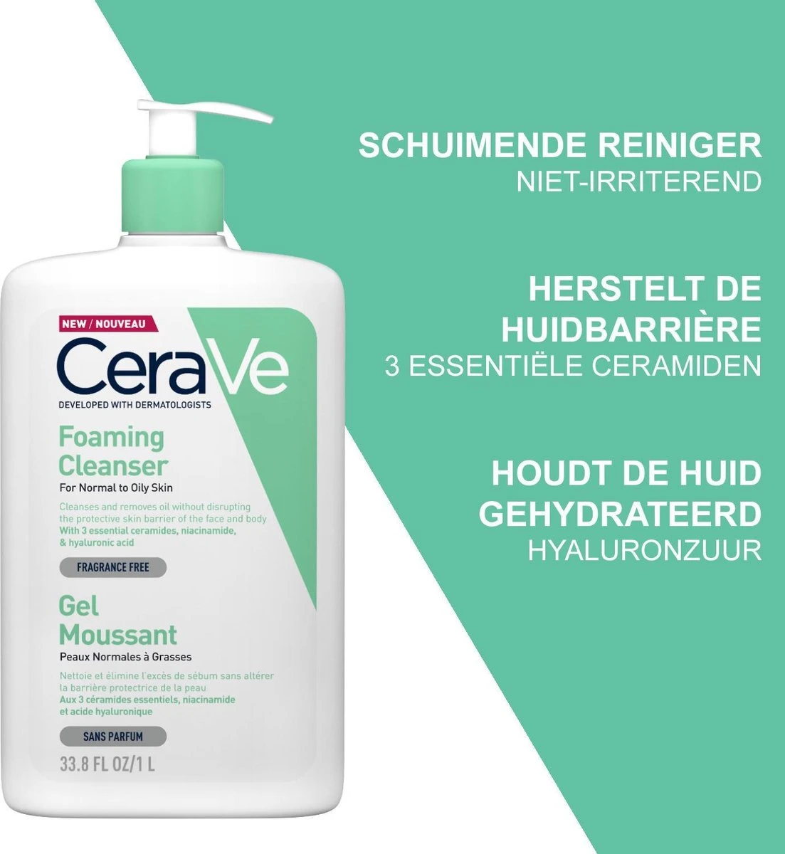 CeraVe - Foaming Cleanser - Reinigingsgel - Normale Tot Vette Huid - 1000 Ml 4 CeraVe - Foaming Cleanser - Reinigingsgel - Normale Tot Vette Huid - 1000 Ml - Afbeelding 2