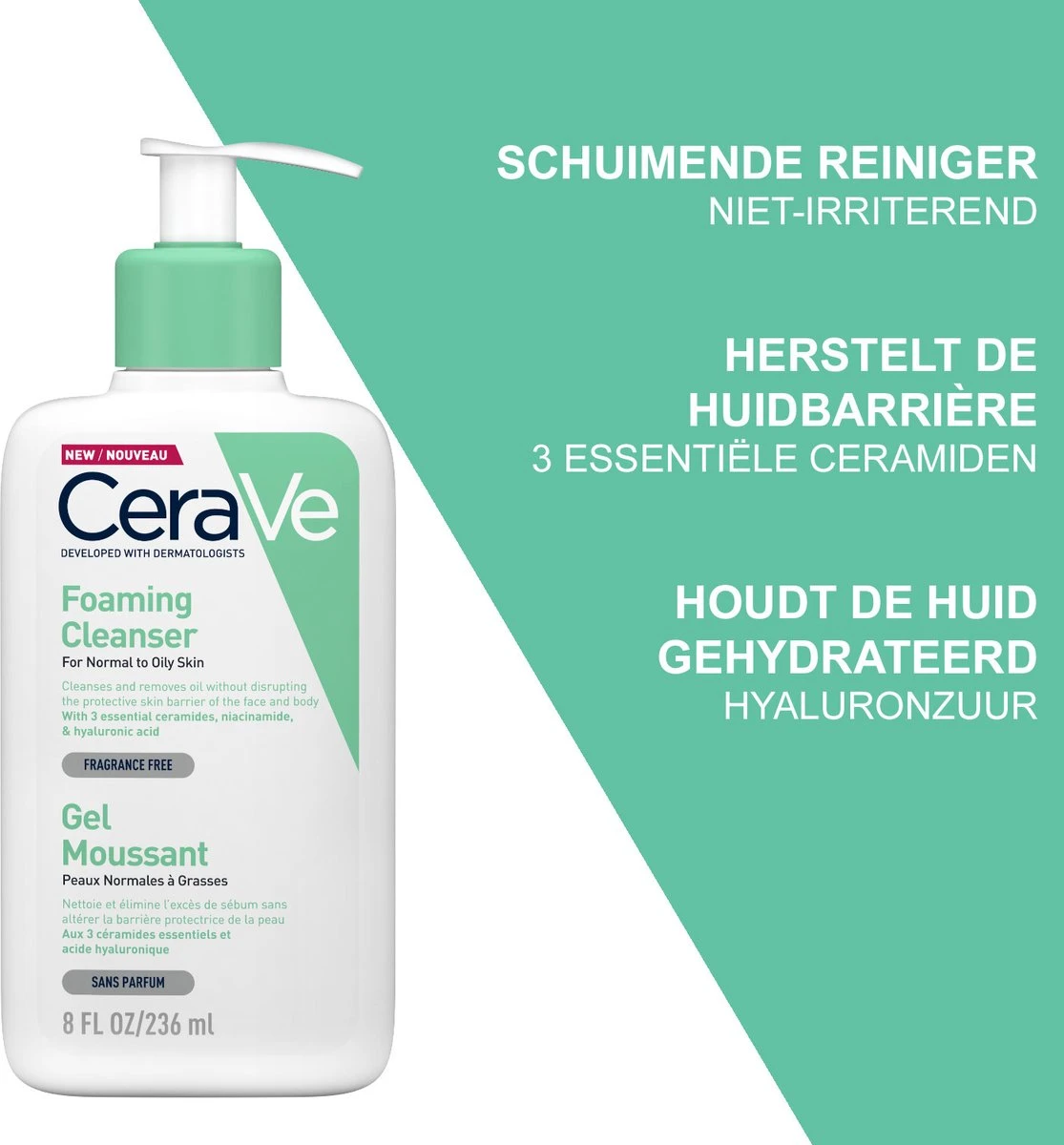 CeraVe - Foaming Cleanser - Reinigingsgel - Normale Tot Vette Huid - 236 Ml 4 CeraVe - Foaming Cleanser - Reinigingsgel - Normale Tot Vette Huid - 236 Ml - Afbeelding 2