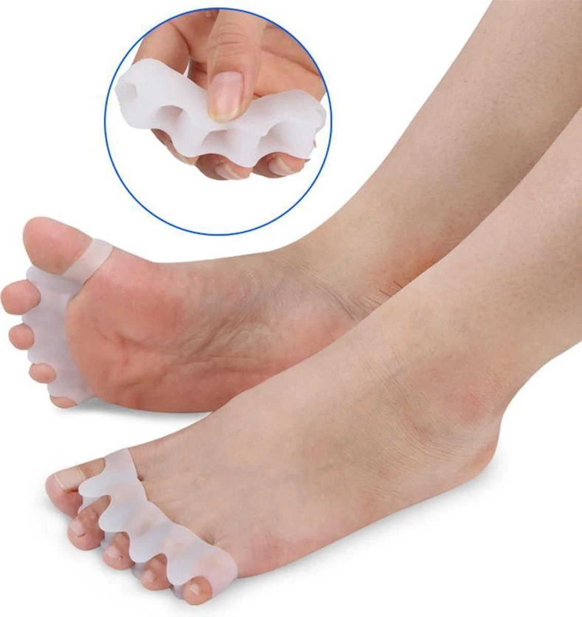 KWOEE Teenspreider - Hallux Valgus Siliconen Teencorrector - 5 Tenen - 2 Stuks Wit 4 KWOEE Teenspreider - Hallux Valgus Siliconen Teencorrector - 5 Tenen - 2 Stuks Wit - Afbeelding 2