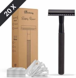 Bamboozy Safety Razor RVS + 20 Scheermesjes Mat Zwart Unisex Mannen Vrouwen Double Edge Single Blade Zero Waste Duurzaam Scheren