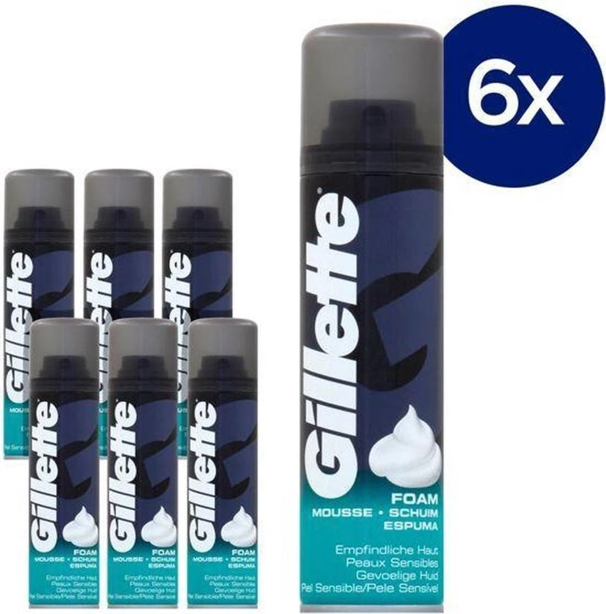 Gillette® Gillette Scheerschuim Gevoelige Huid - Sensitive Skin - 6 Stuks Voordeelverpakking - 6x 200ml 3 Gillette® Gillette Scheerschuim Gevoelige Huid - Sensitive Skin - 6 Stuks Voordeelverpakking - 6x 200ml