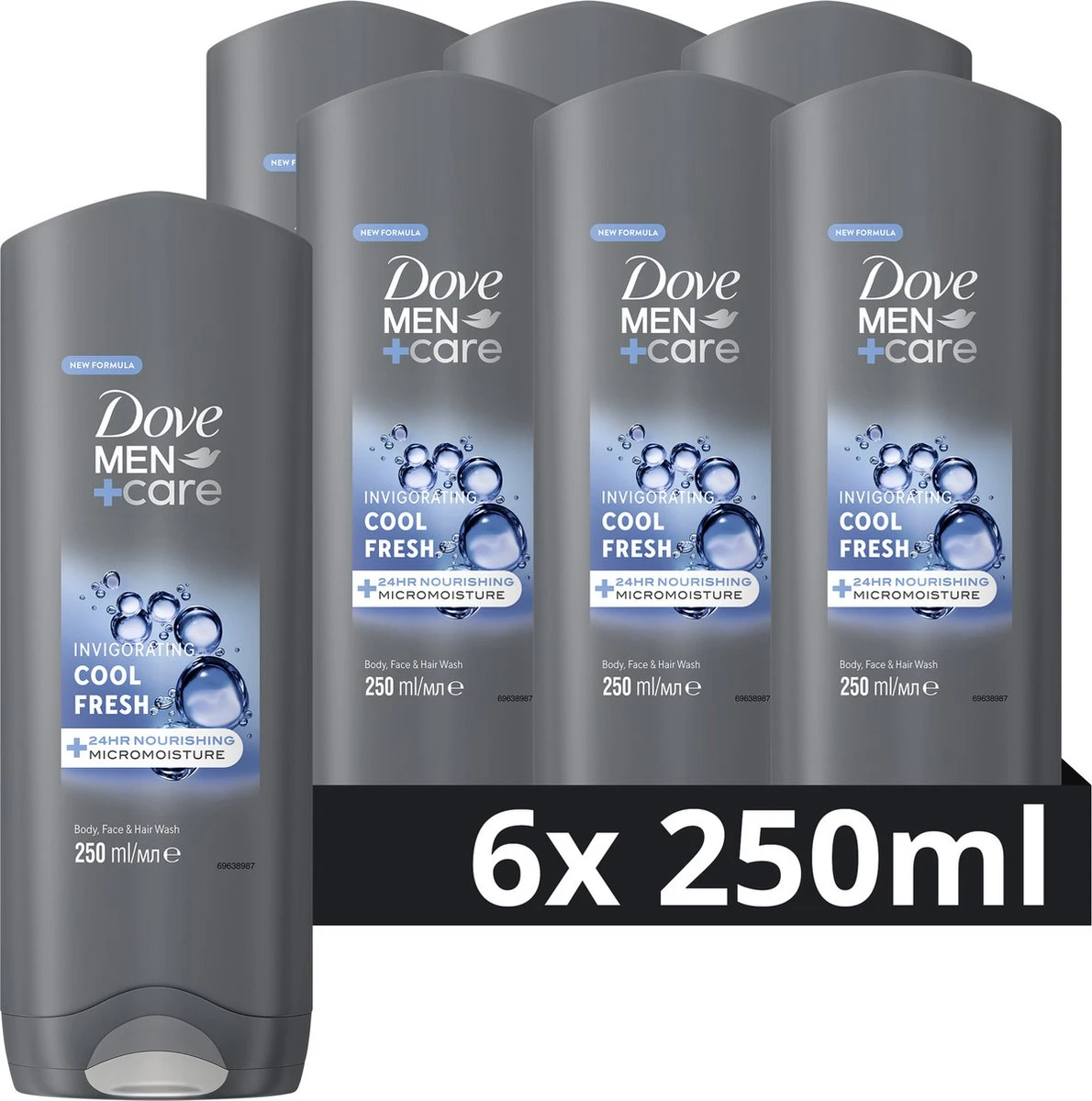 Dove Men+Care Cool Fresh 3-in-1 Douchegel - 6 X 250 Ml - Voordeelverpakking 3 Dove Men+Care Cool Fresh 3-in-1 Douchegel - 6 X 250 Ml - Voordeelverpakking