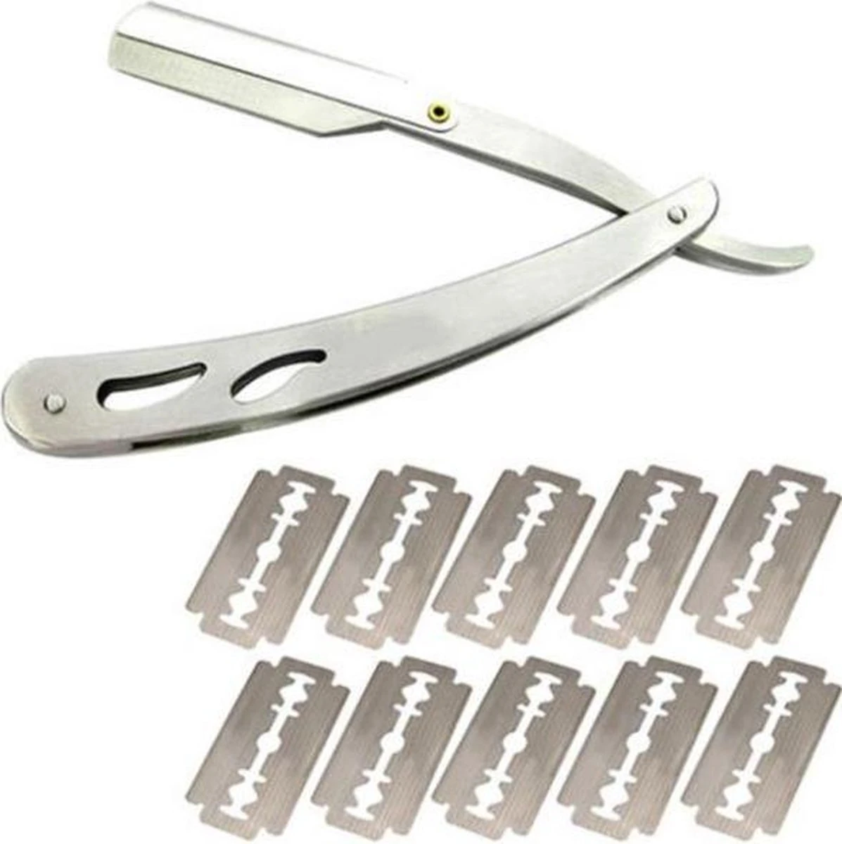 Merkloos Klassiek Barbiersmes: Scheren Als Bij De Kapper! Open Straight Edge Klapmes - Scheermes - Razor - Cutthroat Van RVS Roestvrij Staal. Inclusief 10 Vervangbare Scheermesjes! 3 Merkloos Klassiek Barbiersmes: Scheren Als Bij De Kapper! Open Straight Edge Klapmes - Scheermes - Razor - Cutthroat Van RVS Roestvrij Staal. Inclusief 10 Vervangbare Scheermesjes!