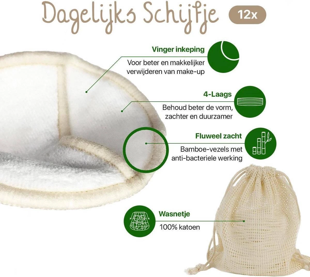 16 Herbruikbare Wattenschijfjes + Bamboe Houder - 12x Dagelijks 4x Scrub 4 Laags - Wasbare Wattenschijfjes Makeup Pads Zero Waste 4 16 Herbruikbare Wattenschijfjes + Bamboe Houder - 12x Dagelijks 4x Scrub 4 Laags - Wasbare Wattenschijfjes Makeup Pads Zero Waste - Afbeelding 2