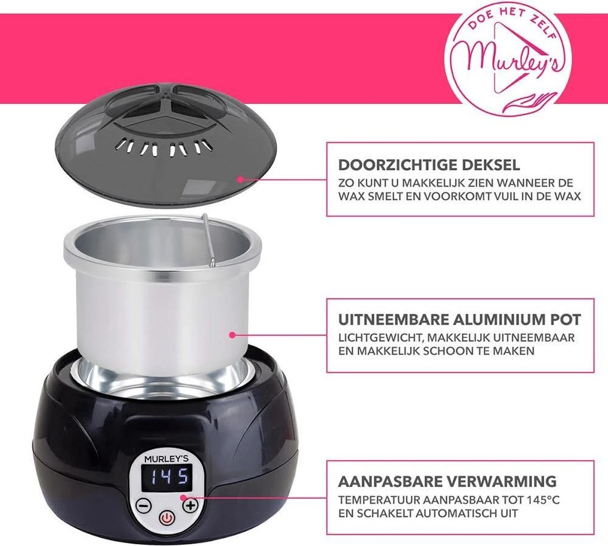 MURLEY'S Wax Apparaat Ontharing Set Incl. 500 Gram Waxbonen, Pre En Afterspray En 30 Houten Spatels Voor Lichaam En Gezicht. 5 MURLEY'S Wax Apparaat Ontharing Set Incl. 500 Gram Waxbonen, Pre En Afterspray En 30 Houten Spatels Voor Lichaam En Gezicht. - Afbeelding 3
