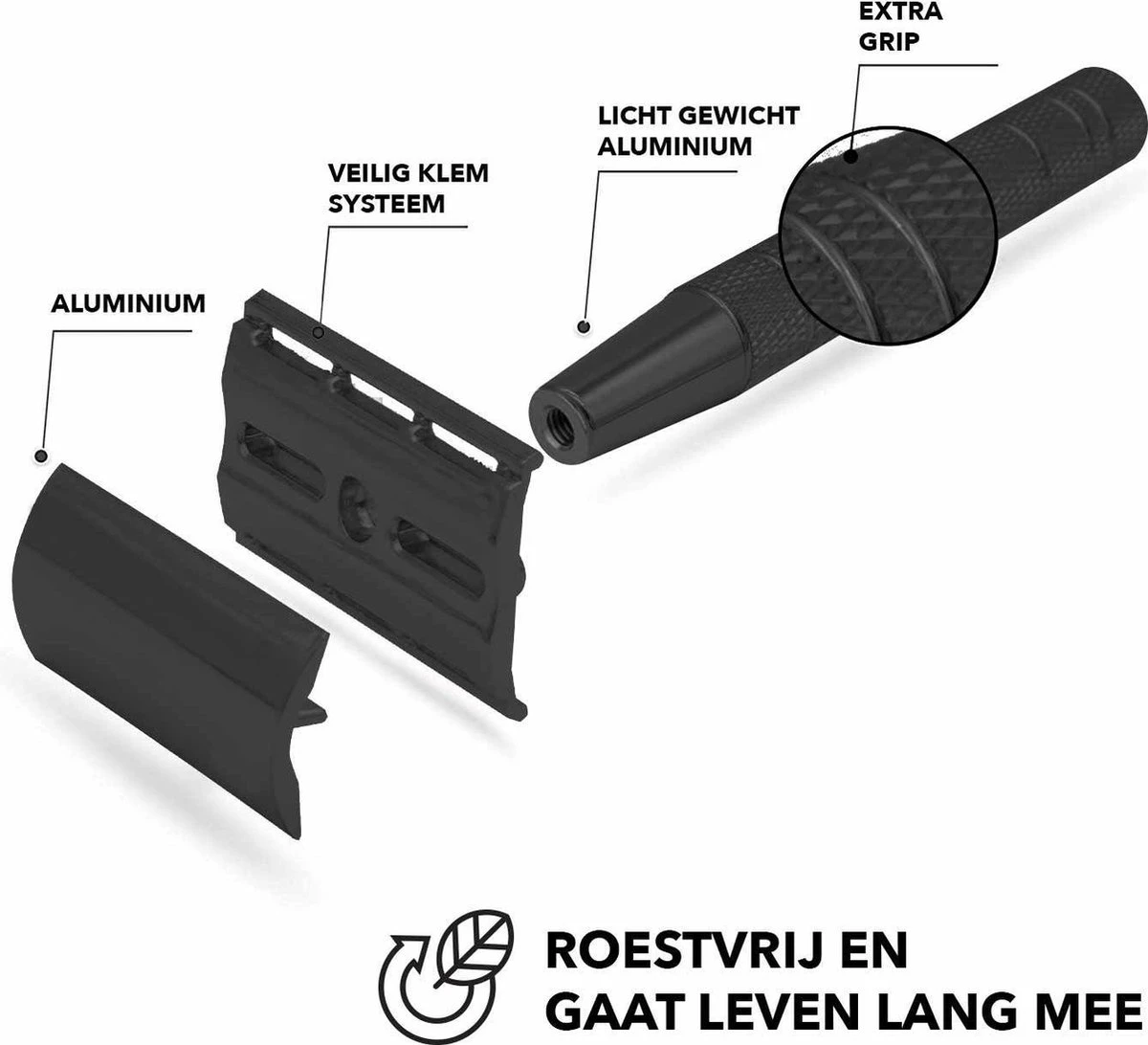 Bamboozy Safety Razor + 20 Scheermesjes Aluminium Zwart Black Unisex Voor Mannen Vrouwen Scheermes 7 Bamboozy Safety Razor + 20 Scheermesjes Aluminium Zwart Black Unisex Voor Mannen Vrouwen Scheermes - Afbeelding 5