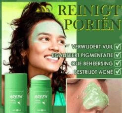 MENGSIQI - Green Mask Stick - Huidverzorging - Gezichtsmasker - Kleimasker - Mee Eters & Acne Verwijderen - Acne Verzorging - Vette Huid - Mee-eter Verwijderaar - Poriën Reiniger -Blackhead - Unisex - Verzachtend -Verkoelend - Dermatologisch Getest -Lichaamsverzorging Winkel 1200x1108
