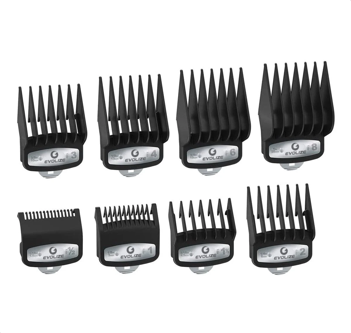 Evolize Professionele Premium Opzetkammen Voor Tondeuse - Opzetstukken Geschikt Voor Wahl Type 1 - Inclusief Fade Guards 0.5 En 1.5 - 8 Stuks - Nr. 1, 2, 3, 4, 6 En 8 - 1.5mm T/m 25mm - Zwart 3 Evolize Professionele Premium Opzetkammen Voor Tondeuse - Opzetstukken Geschikt Voor Wahl Type 1 - Inclusief Fade Guards 0.5 En 1.5 - 8 Stuks - Nr. 1, 2, 3, 4, 6 En 8 - 1.5mm T/m 25mm - Zwart