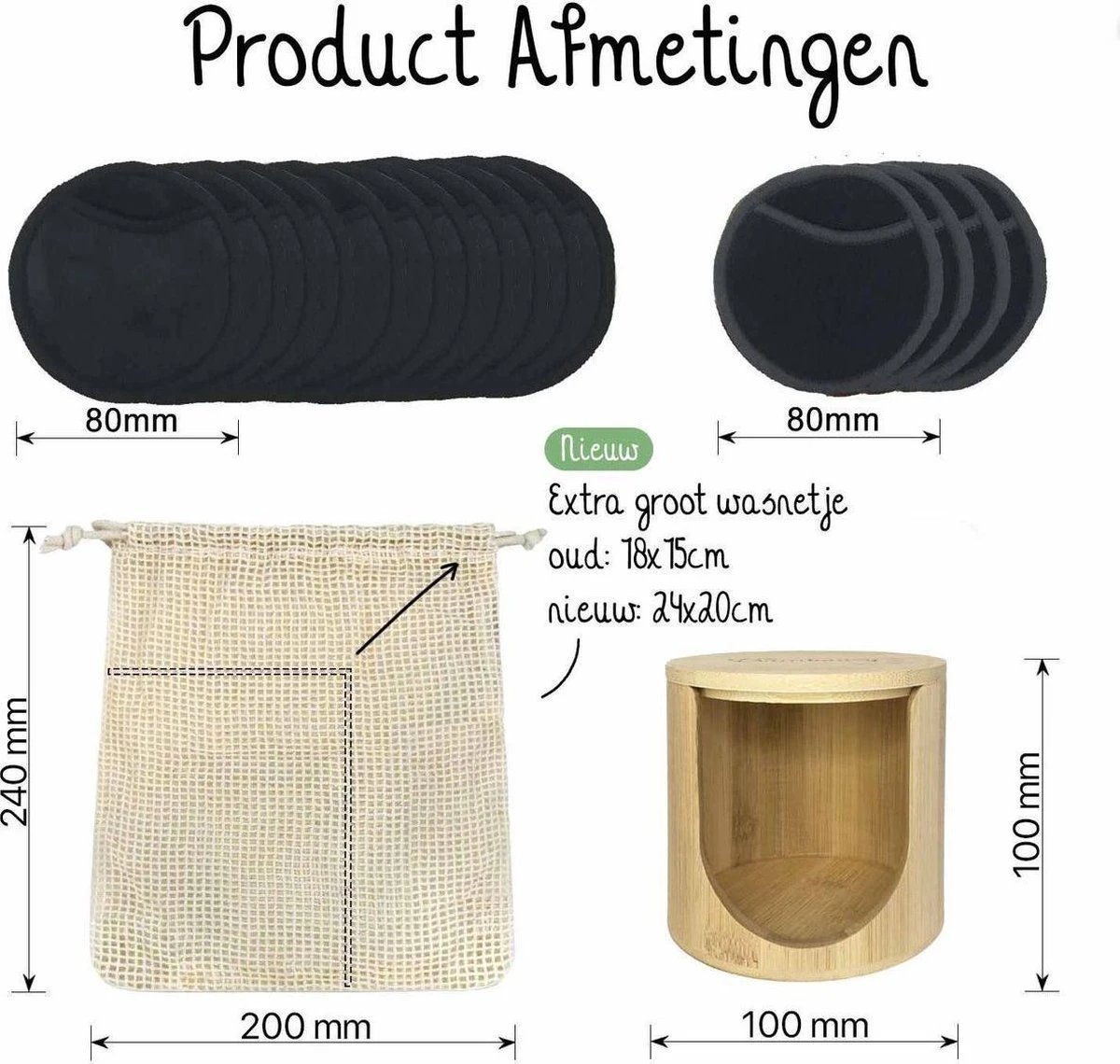 Bamboozy 16 Zwarte Herbruikbare Wattenschijfjes + Bamboe Houder 12x Dagelijks 4x Scrub 4 Laags Wasbare Wattenschijfjes Zero Waste 10 Bamboozy 16 Zwarte Herbruikbare Wattenschijfjes + Bamboe Houder 12x Dagelijks 4x Scrub 4 Laags Wasbare Wattenschijfjes Zero Waste - Afbeelding 8