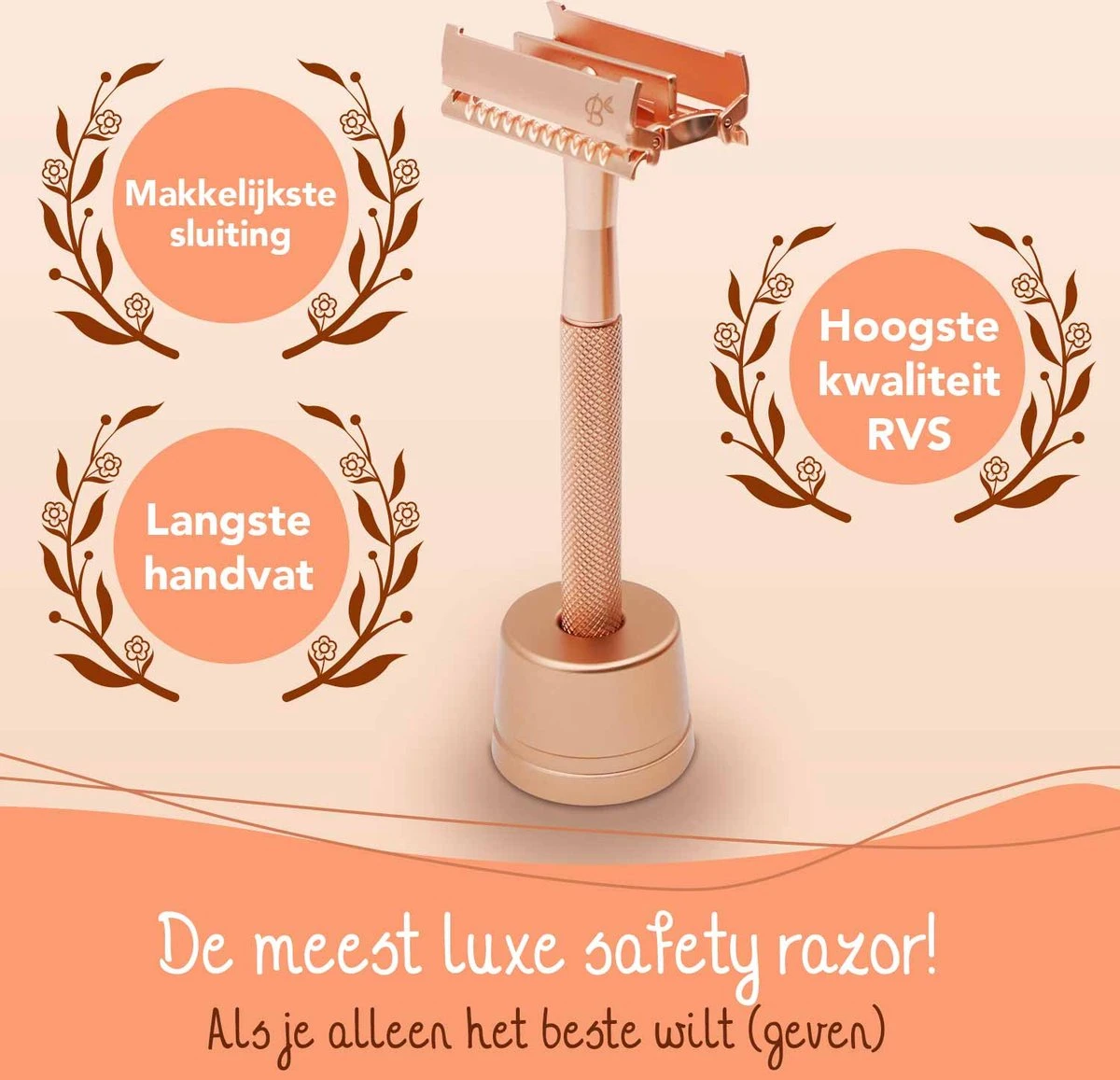 Bamboozy Safety Razor RVS Vlinder + Houder + 20 Scheermesjes Rose Gold Goud Voor Vrouwen Dames Mannen Double Edge Zero Waste Duurzaam Scheren 4 Bamboozy Safety Razor RVS Vlinder + Houder + 20 Scheermesjes Rose Gold Goud Voor Vrouwen Dames Mannen Double Edge Zero Waste Duurzaam Scheren - Afbeelding 2
