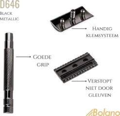 Bolano® Safety Razor Set Black Metallic + 25 Double Edge Scheermesjes + Houder - Klassiek Scheermes Voor Mannen En Vrouwen - Messing 22 Bolano® Safety Razor Set Black Metallic + 25 Double Edge Scheermesjes + Houder - Klassiek Scheermes Voor Mannen En Vrouwen - Messing -Lichaamsverzorging Winkel 1200x1159 4