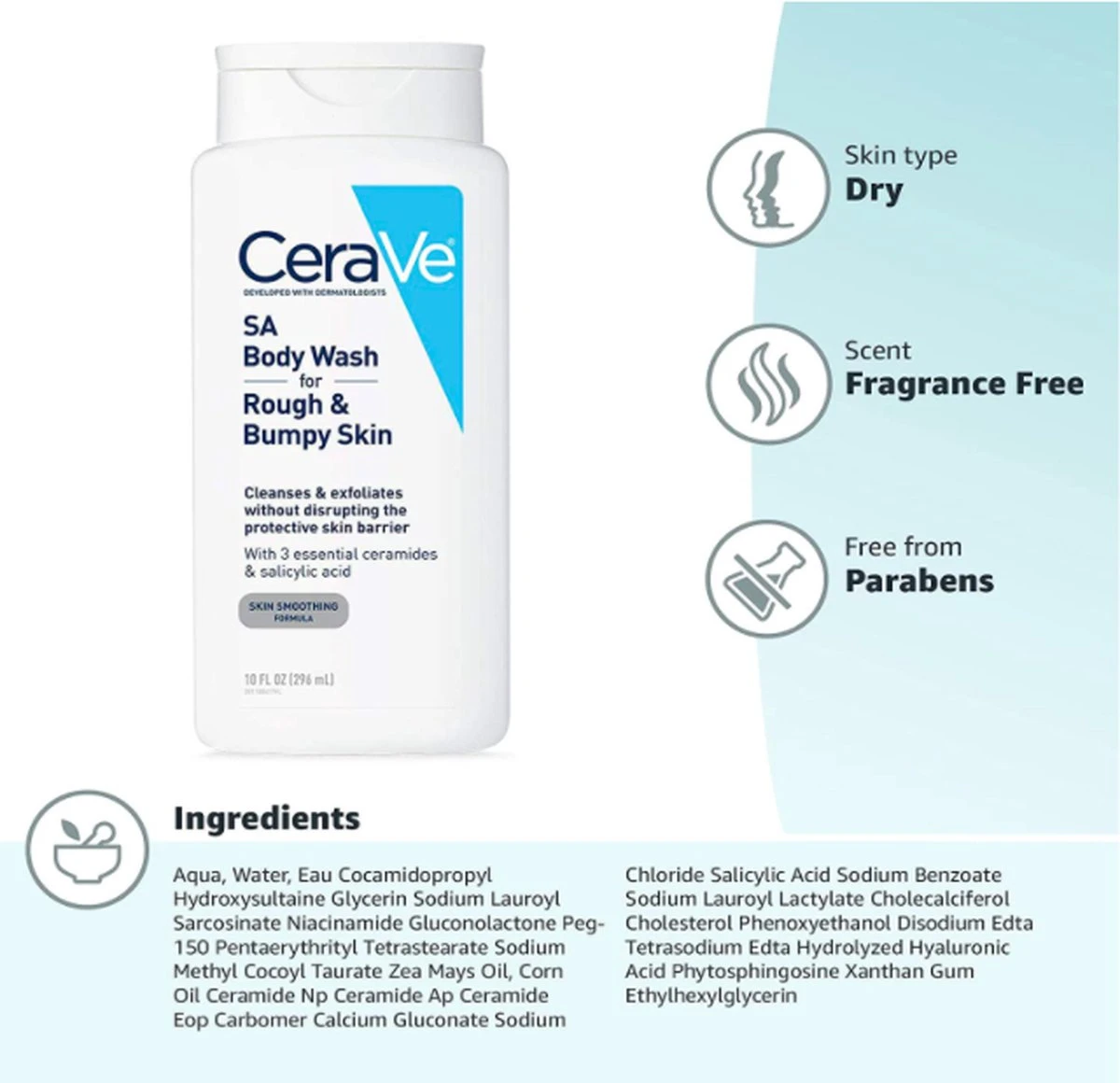 CeraVe Body Wash Met Salicyl Acid - Geurvrij 296ml 4 CeraVe Body Wash Met Salicyl Acid - Geurvrij 296ml - Afbeelding 2