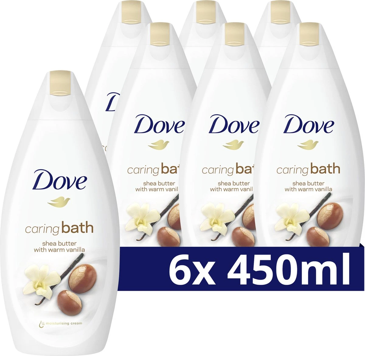 Dove Caring Bath Sheaboter & Vanille Badcrème - 6 X 450 Ml - Voordeelverpakking 3 Dove Caring Bath Sheaboter & Vanille Badcrème - 6 X 450 Ml - Voordeelverpakking