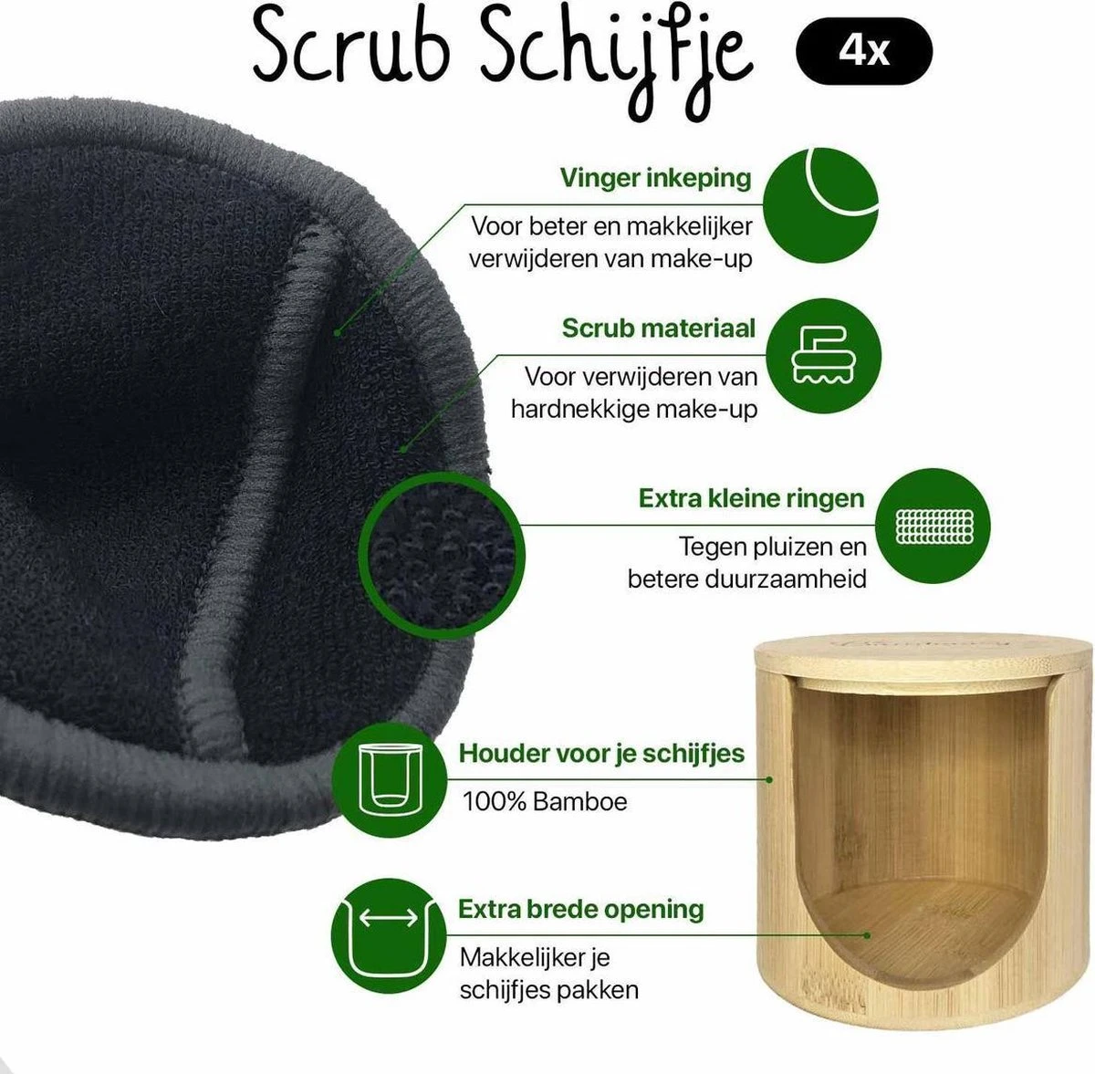 Bamboozy 16 Zwarte Herbruikbare Wattenschijfjes + Bamboe Houder 12x Dagelijks 4x Scrub 4 Laags Wasbare Wattenschijfjes Zero Waste 4 Bamboozy 16 Zwarte Herbruikbare Wattenschijfjes + Bamboe Houder 12x Dagelijks 4x Scrub 4 Laags Wasbare Wattenschijfjes Zero Waste - Afbeelding 2
