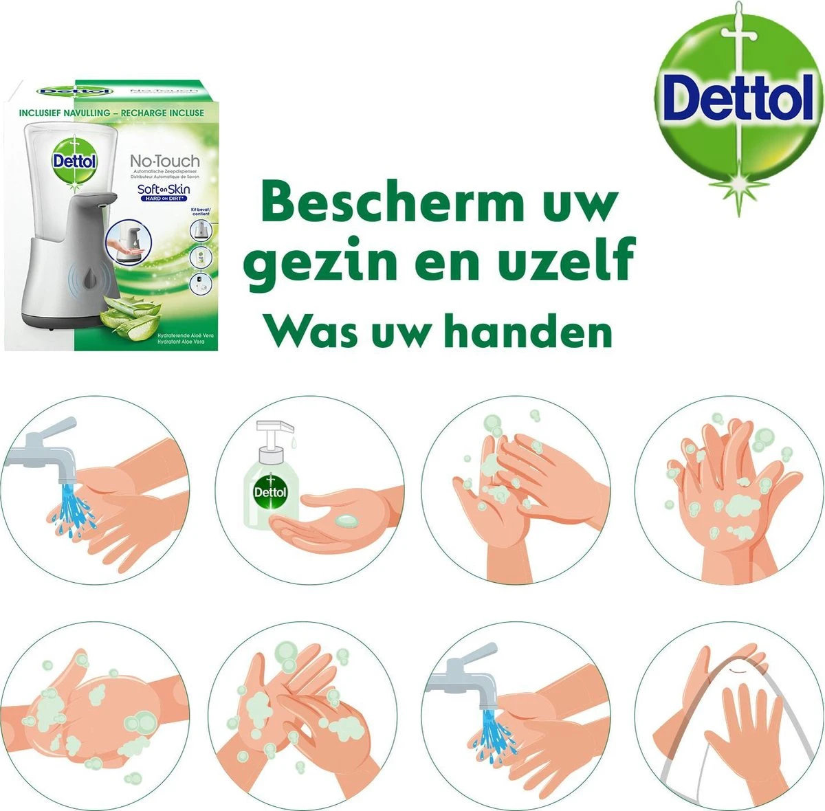 Dettol - Handzeep - Automatische Zeepdispenser - No Touch - Met Navulling Hydraterende Aloë Vera 250ml - Antibacterieel 6 Dettol - Handzeep - Automatische Zeepdispenser - No Touch - Met Navulling Hydraterende Aloë Vera 250ml - Antibacterieel - Afbeelding 4