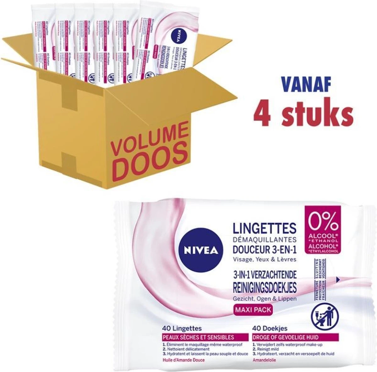 Nivea 3 In 1 Verzachtende Reinigingsdoekjes - Droge En Gevoelige Huid - Zonder Alcohol - 4 X 40 Stuks 6 Nivea 3 In 1 Verzachtende Reinigingsdoekjes - Droge En Gevoelige Huid - Zonder Alcohol - 4 X 40 Stuks - Afbeelding 4