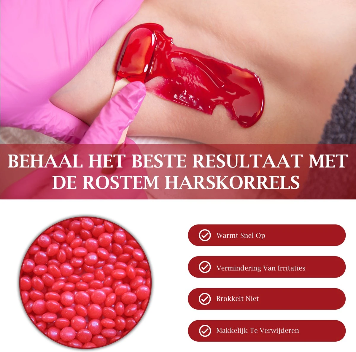 Rostem® Luxe Harskorrels - Hard Wax Beans - Hotwax - Wax Bonen - Strawberry 1KG - Incl. 10 Spatels 6 Rostem® Luxe Harskorrels - Hard Wax Beans - Hotwax - Wax Bonen - Strawberry 1KG - Incl. 10 Spatels - Afbeelding 4