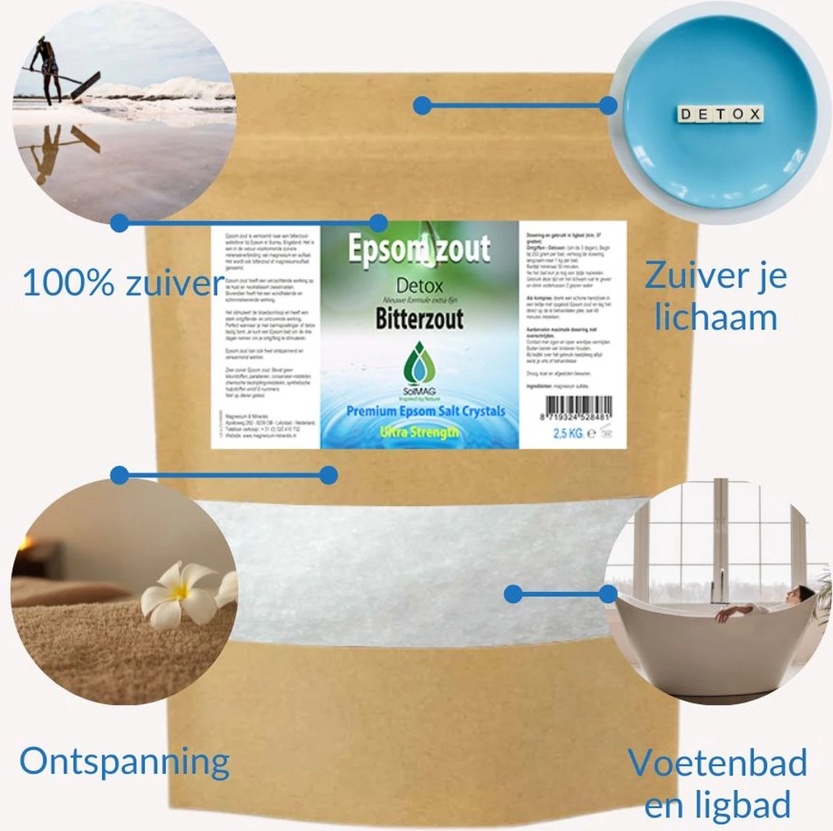 Epsom Zout - Bitterzout - Magnesiumsulfaat - Badzout - 25 Kg - In Zak - Voetenbad 4 Epsom Zout - Bitterzout - Magnesiumsulfaat - Badzout - 25 Kg - In Zak - Voetenbad - Afbeelding 2