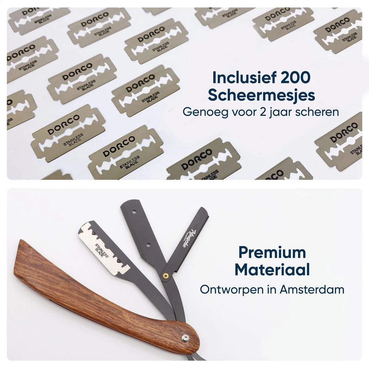 Mousche Barbiersmes Met 200 Scheermesjes - Klassiek Open Scheermes - Barber Mes - Shavette - Straight Razor - Klapmes - Nekmes - Kappersmes 6 Mousche Barbiersmes Met 200 Scheermesjes - Klassiek Open Scheermes - Barber Mes - Shavette - Straight Razor - Klapmes - Nekmes - Kappersmes - Afbeelding 4