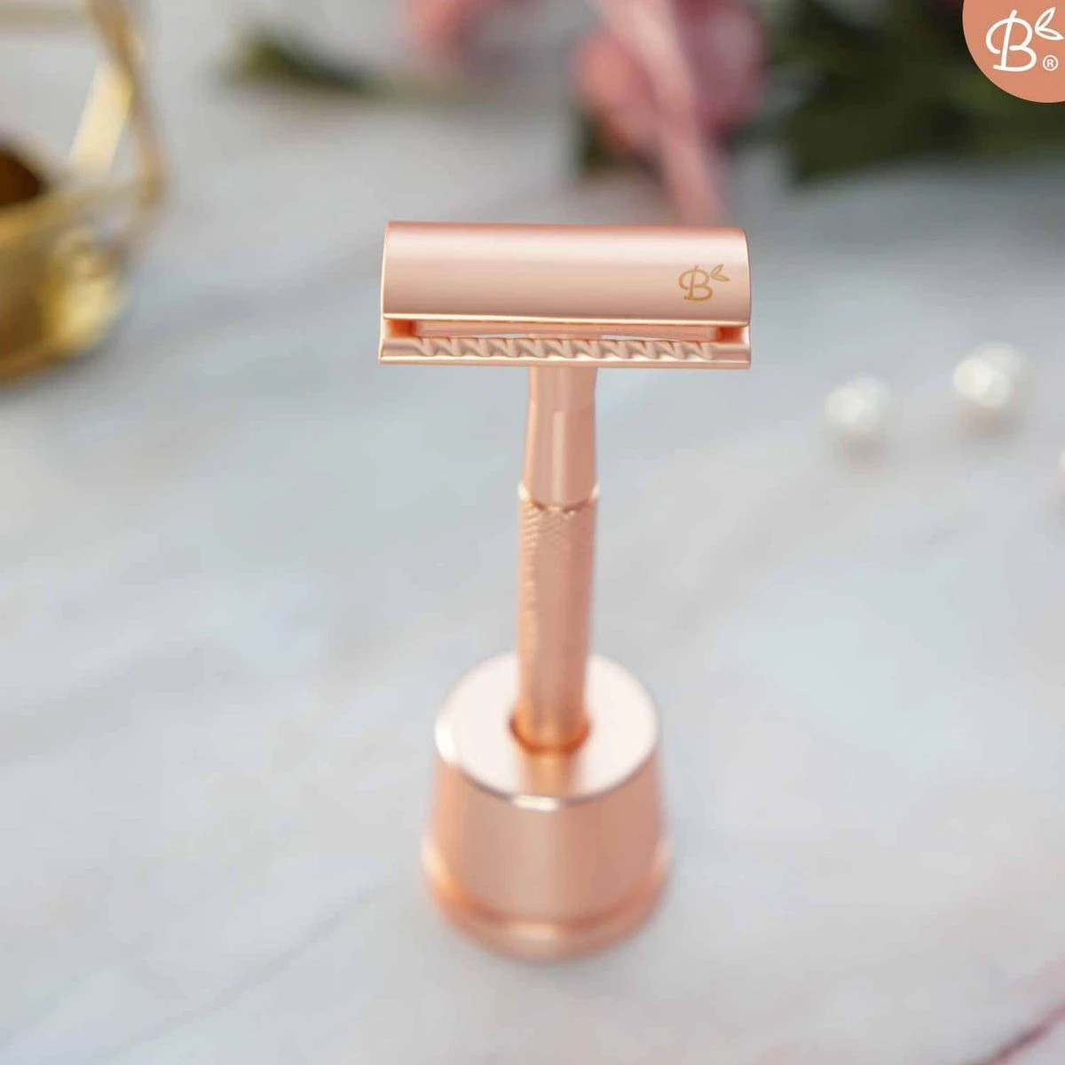 Bamboozy Safety Razor Met Houder RVS + 20 Scheermesjes Rose Gold Goud Voor Vrouwen Dames Mannen Double Edge Zero Waste Duurzaam Scheren 7 Bamboozy Safety Razor Met Houder RVS + 20 Scheermesjes Rose Gold Goud Voor Vrouwen Dames Mannen Double Edge Zero Waste Duurzaam Scheren - Afbeelding 5
