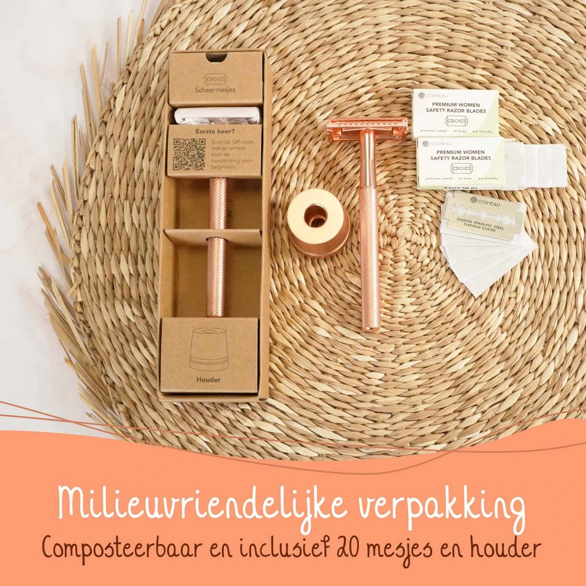 Bamboozy Safety Razor RVS Vlinder + Houder + 20 Scheermesjes Rose Gold Goud Voor Vrouwen Dames Mannen Double Edge Zero Waste Duurzaam Scheren 14 Bamboozy Safety Razor RVS Vlinder + Houder + 20 Scheermesjes Rose Gold Goud Voor Vrouwen Dames Mannen Double Edge Zero Waste Duurzaam Scheren - Afbeelding 12