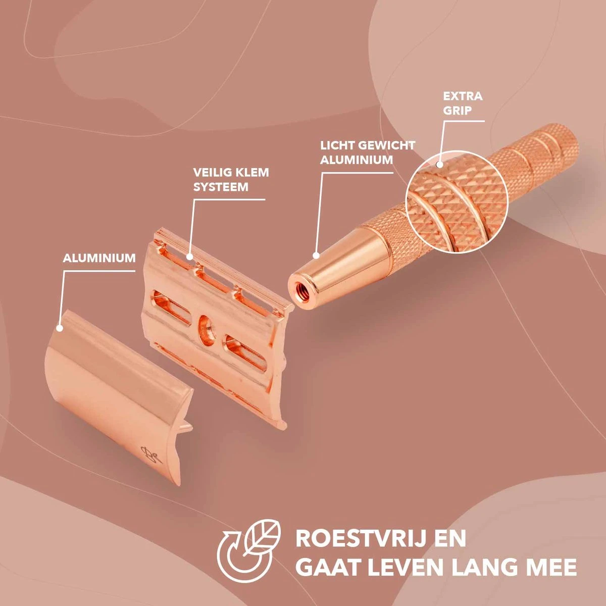 Safety Razor Starterkit Aluminium Voor Vrouw Rose Gold Goud - 20 Mesjes - Scheerkwast - Scheerzeep - Scheren Starterset 7 Safety Razor Starterkit Aluminium Voor Vrouw Rose Gold Goud - 20 Mesjes - Scheerkwast - Scheerzeep - Scheren Starterset - Afbeelding 5