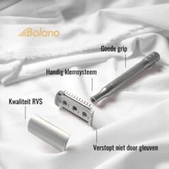 Bolano® Safety Razor Set Zilver + 30 Double Edge Scheermesjes + Houder - Klassiek Scheermes Voor Mannen En Vrouwen - Messing -Lichaamsverzorging Winkel 1200x1200 1647