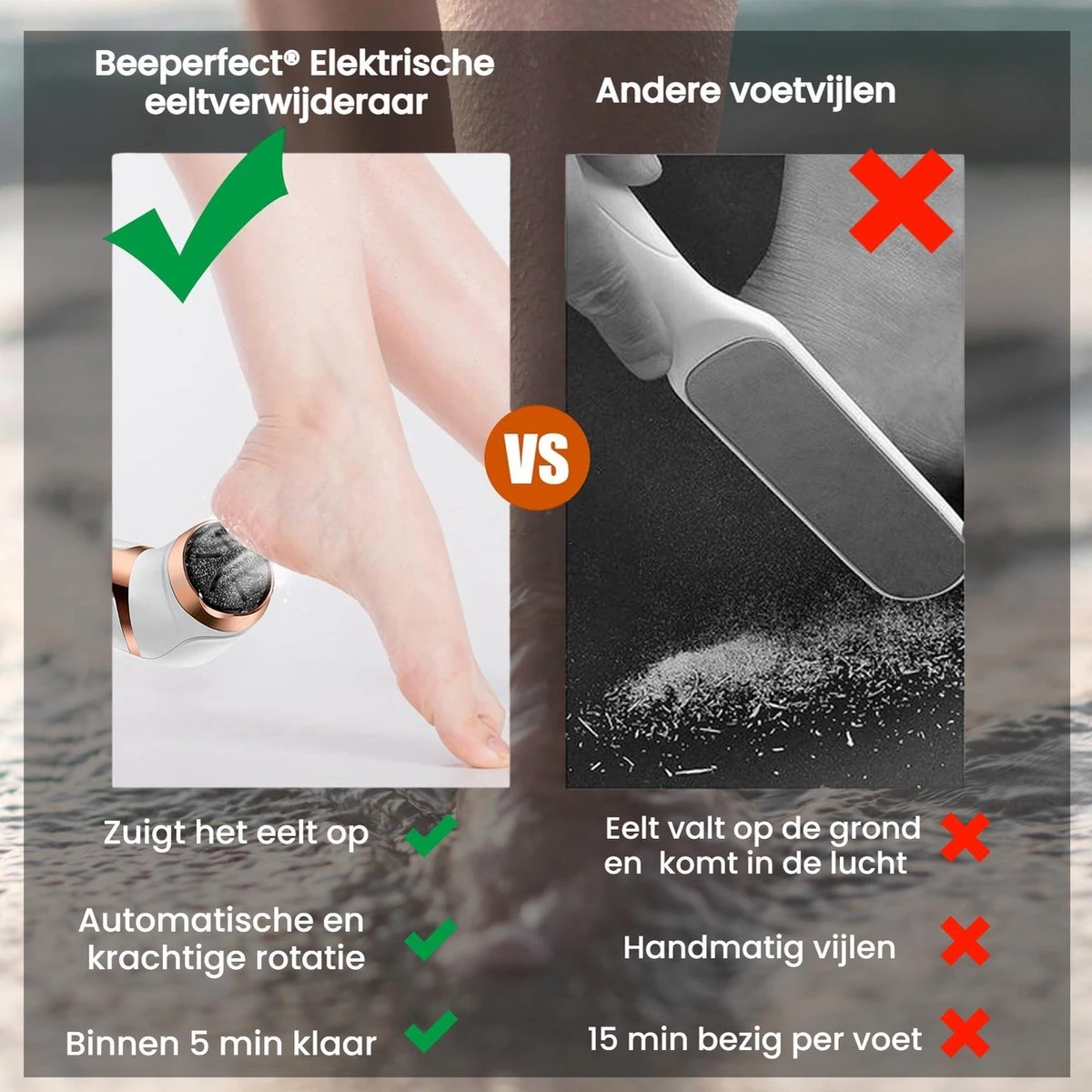 Beeperfect® Elektrische Eeltverwijderaar Met Stofzuigsysteem - Voetvijl - Eeltvijl - IPX7 Waterdicht - Gratis Pedicure Set - Zwart 9 Beeperfect® Elektrische Eeltverwijderaar Met Stofzuigsysteem - Voetvijl - Eeltvijl - IPX7 Waterdicht - Gratis Pedicure Set - Zwart - Afbeelding 7