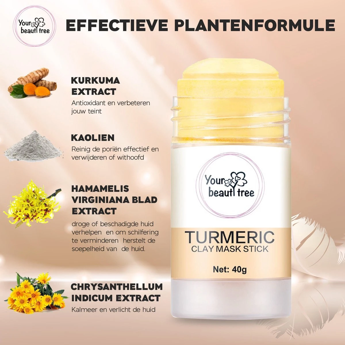 Your Beauty Tree ® Tumeric Detox Masker Stick - Tumeric Mask Stick - Huidverzorging - Gezichtsmasker - Natuurlijke Producten - Verzorgend - Verkoelend - Hydraterend - Black Head Verwijderen - Mee-eters - Verzachtend 4 Your Beauty Tree ® Tumeric Detox Masker Stick - Tumeric Mask Stick - Huidverzorging - Gezichtsmasker - Natuurlijke Producten - Verzorgend - Verkoelend - Hydraterend - Black Head Verwijderen - Mee-eters - Verzachtend - Afbeelding 2