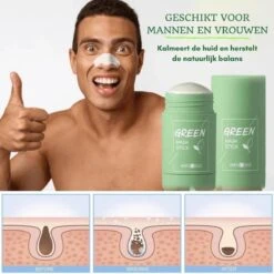 MENGSIQI - Green Mask Stick - Huidverzorging - Gezichtsmasker - Kleimasker - Mee Eters & Acne Verwijderen - Acne Verzorging - Vette Huid - Mee-eter Verwijderaar - Poriën Reiniger -Blackhead - Unisex - Verzachtend -Verkoelend - Dermatologisch Getest -Lichaamsverzorging Winkel 1200x1200 539