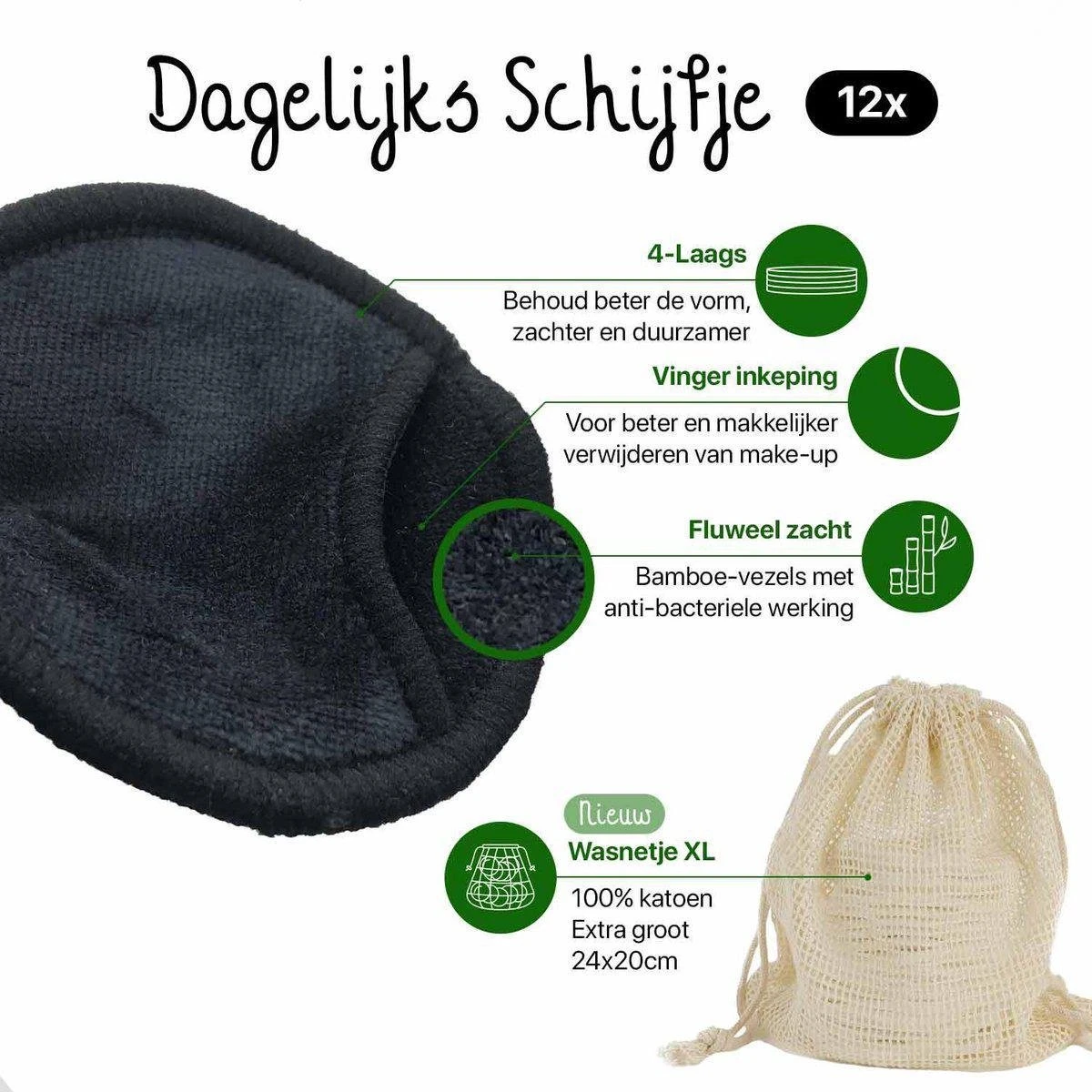 Bamboozy 16 Zwarte Herbruikbare Wattenschijfjes + Bamboe Houder 12x Dagelijks 4x Scrub 4 Laags Wasbare Wattenschijfjes Zero Waste 9 Bamboozy 16 Zwarte Herbruikbare Wattenschijfjes + Bamboe Houder 12x Dagelijks 4x Scrub 4 Laags Wasbare Wattenschijfjes Zero Waste - Afbeelding 7