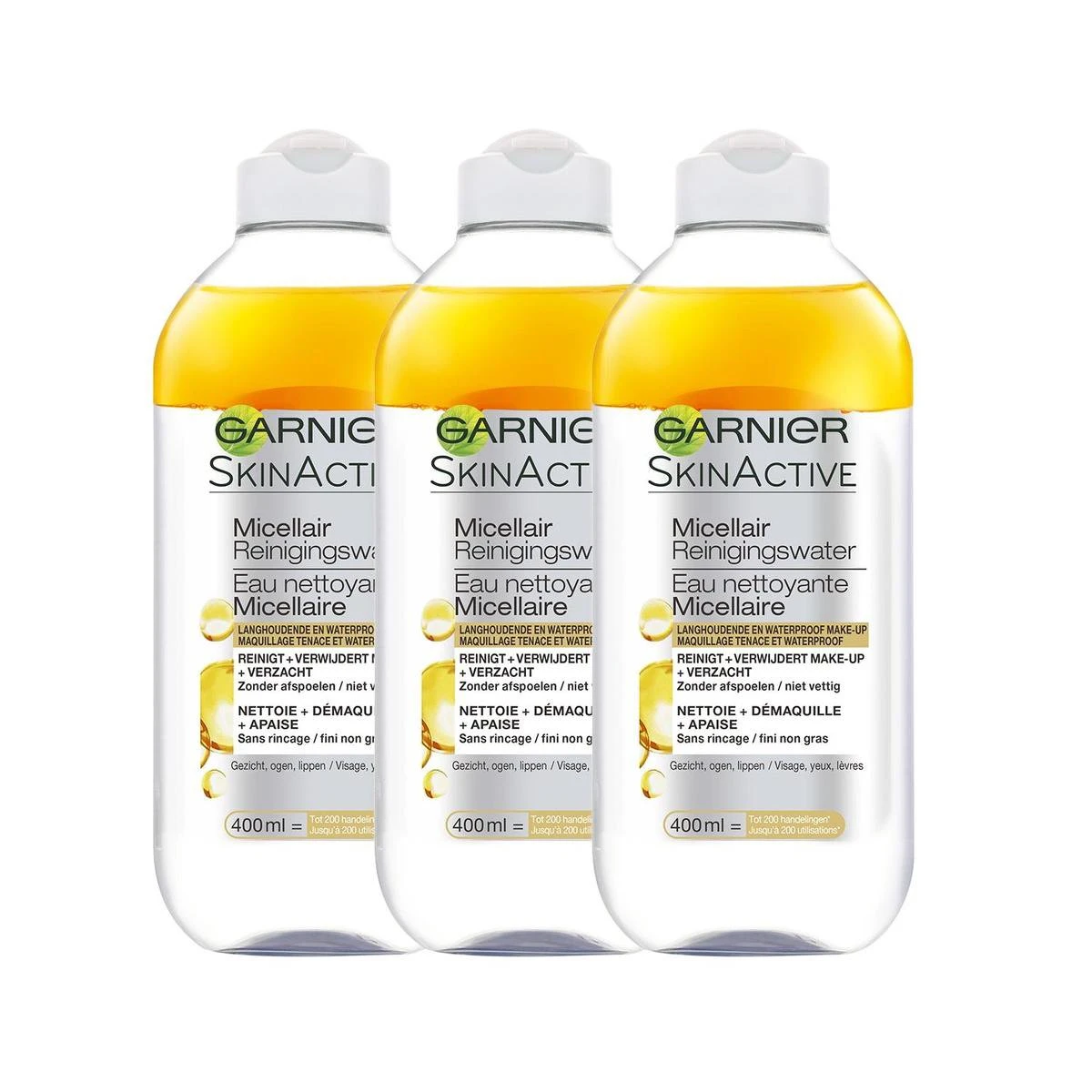 Garnier SkinActive Micellair Reinigingswater - 3 X 400 Ml - Voordeelverpakking 3 Garnier SkinActive Micellair Reinigingswater - 3 X 400 Ml - Voordeelverpakking