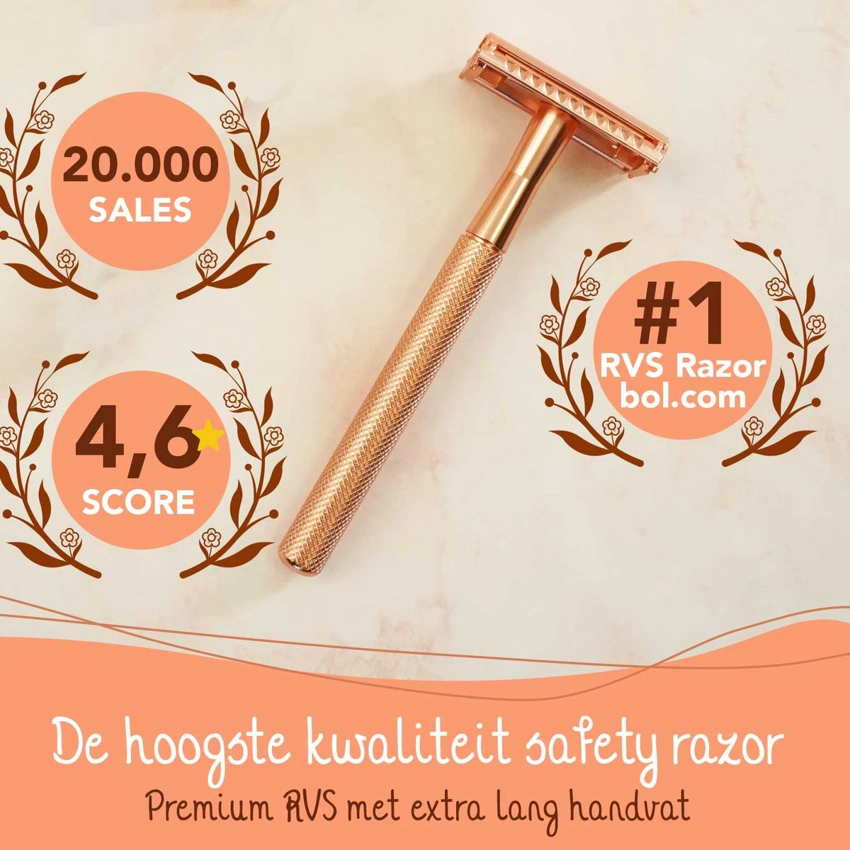 Bamboozy Safety Razor RVS + 20 Scheermesjes Rose Gold Goud Voor Vrouwen Dames Zero Waste Duurzaam Scheermesje Veiligheidsscheermes 4 Bamboozy Safety Razor RVS + 20 Scheermesjes Rose Gold Goud Voor Vrouwen Dames Zero Waste Duurzaam Scheermesje Veiligheidsscheermes - Afbeelding 2
