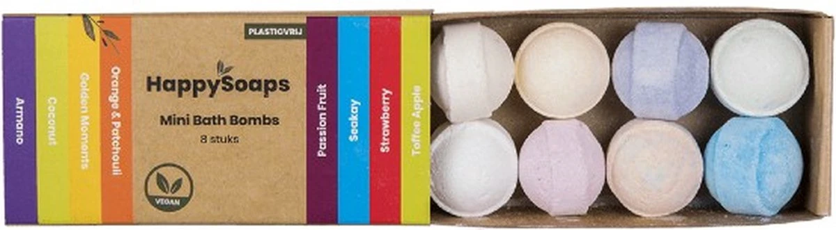 HappySoaps Mini Bath Bombs - Tropical Fruits - 8 Bruisballen In Verschillende Tropische Geuren - 100% Plasticvrij, Vegan & Natuurlijk 11 HappySoaps Mini Bath Bombs - Tropical Fruits - 8 Bruisballen In Verschillende Tropische Geuren - 100% Plasticvrij, Vegan & Natuurlijk - Afbeelding 9