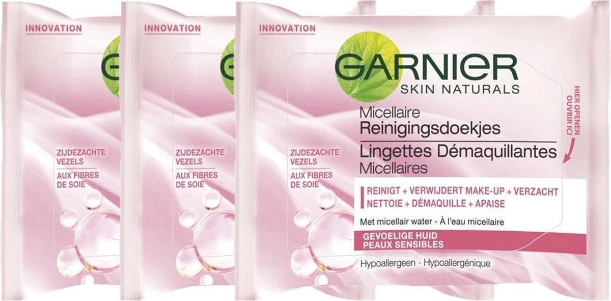 Garnier - SkinActive - Micellaire Reinigingsdoekjes Gevoelige Huid - 3 X 25 Stuks - Gezichtsreiniging - Voordeelverpakking 3 Garnier - SkinActive - Micellaire Reinigingsdoekjes Gevoelige Huid - 3 X 25 Stuks - Gezichtsreiniging - Voordeelverpakking