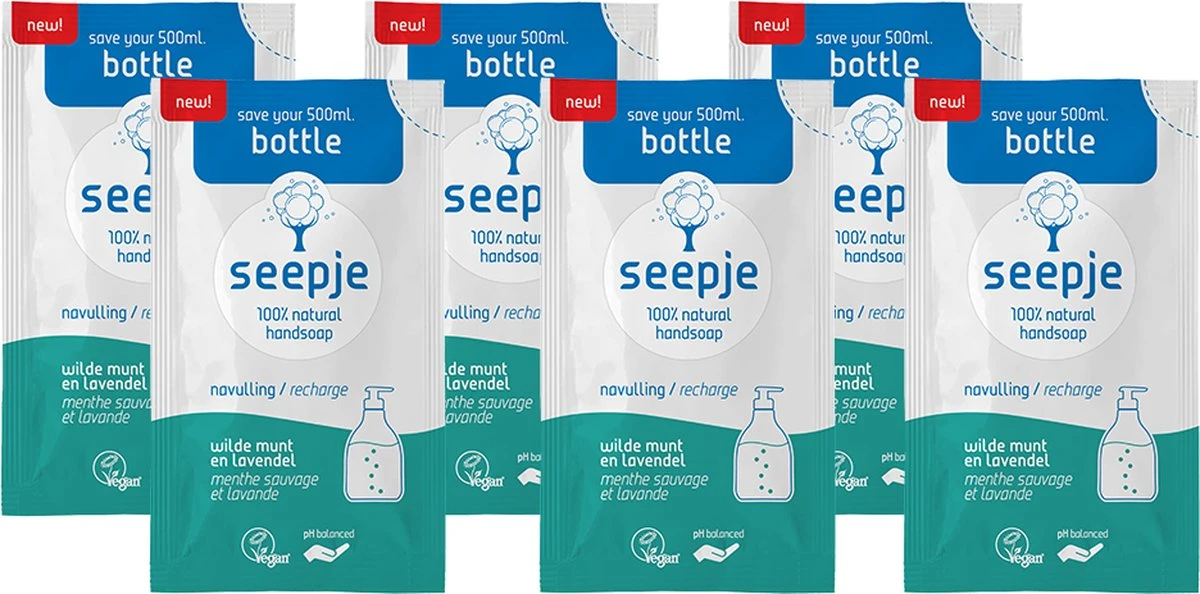 Seepje Handzeep Navulling - Wilde Munt En Lavendel - Natuurlijke Ingredienten - 6 X 54 Gram 3 Seepje Handzeep Navulling - Wilde Munt En Lavendel - Natuurlijke Ingredienten - 6 X 54 Gram