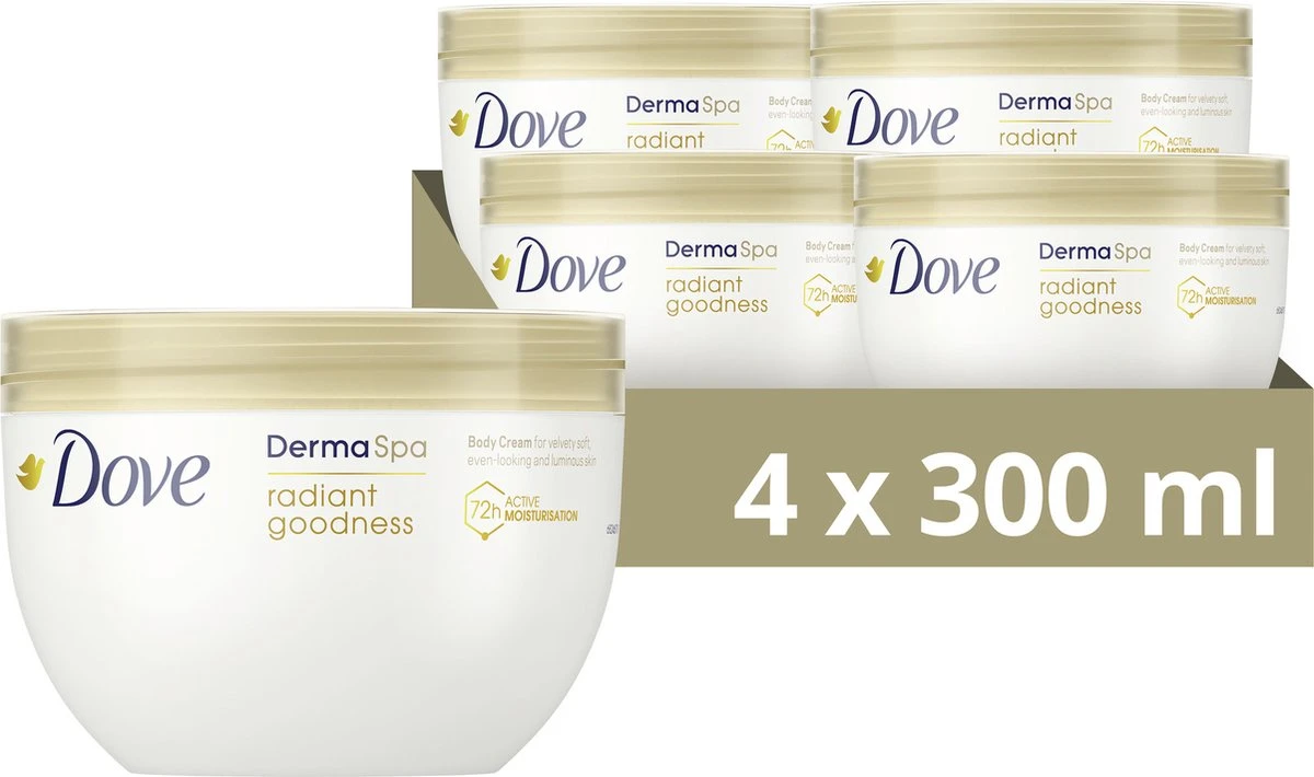 Dove DermaSpa Radiant Goodness Bodycrème - 4 X 300 Ml - Voordeelverpakking 3 Dove DermaSpa Radiant Goodness Bodycrème - 4 X 300 Ml - Voordeelverpakking
