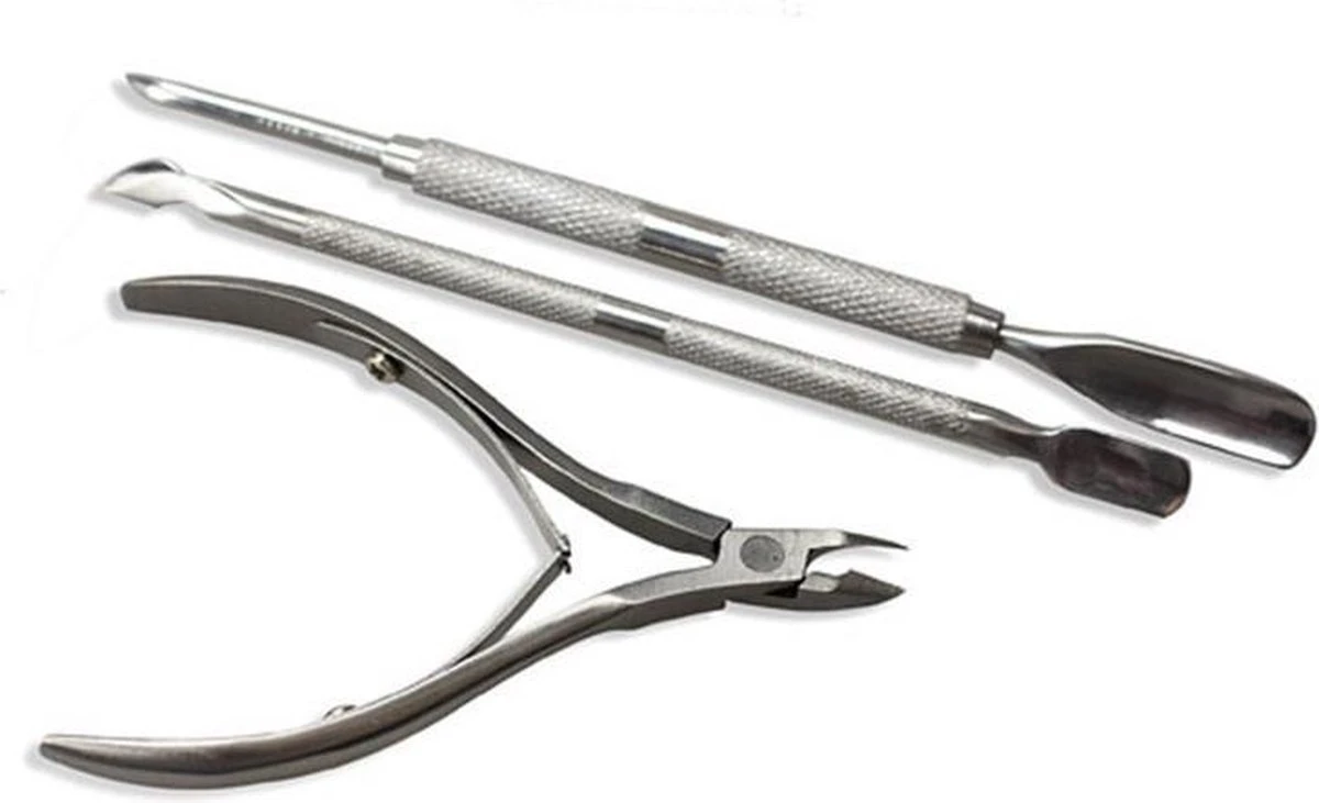 3In1 Metalen Nagel Riem Knipper - Cuticle Pusher Duwer Verwijderaar Trimmer Mesje - Nagel Bokkenpoot - Verzorging Set 4 3In1 Metalen Nagel Riem Knipper - Cuticle Pusher Duwer Verwijderaar Trimmer Mesje - Nagel Bokkenpoot - Verzorging Set - Afbeelding 2