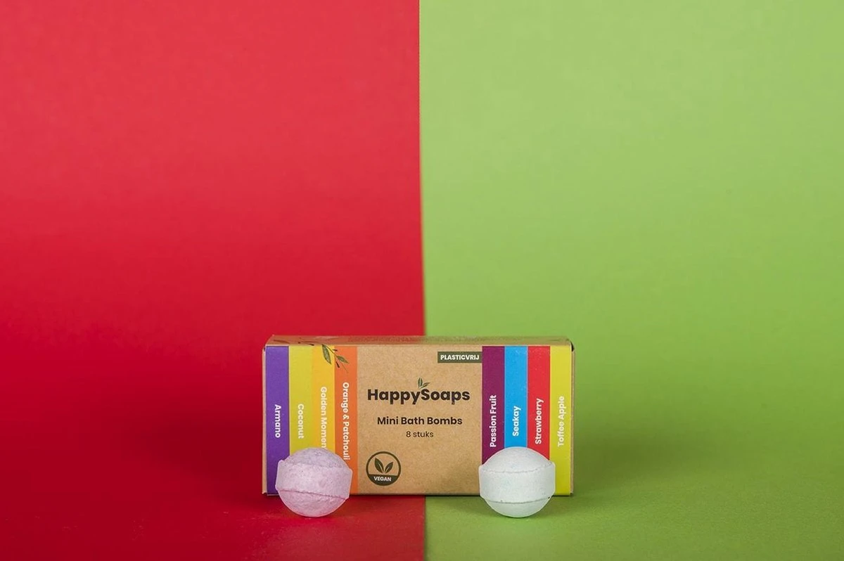 HappySoaps Mini Bath Bombs - Tropical Fruits - 8 Bruisballen In Verschillende Tropische Geuren - 100% Plasticvrij, Vegan & Natuurlijk 8 HappySoaps Mini Bath Bombs - Tropical Fruits - 8 Bruisballen In Verschillende Tropische Geuren - 100% Plasticvrij, Vegan & Natuurlijk - Afbeelding 6