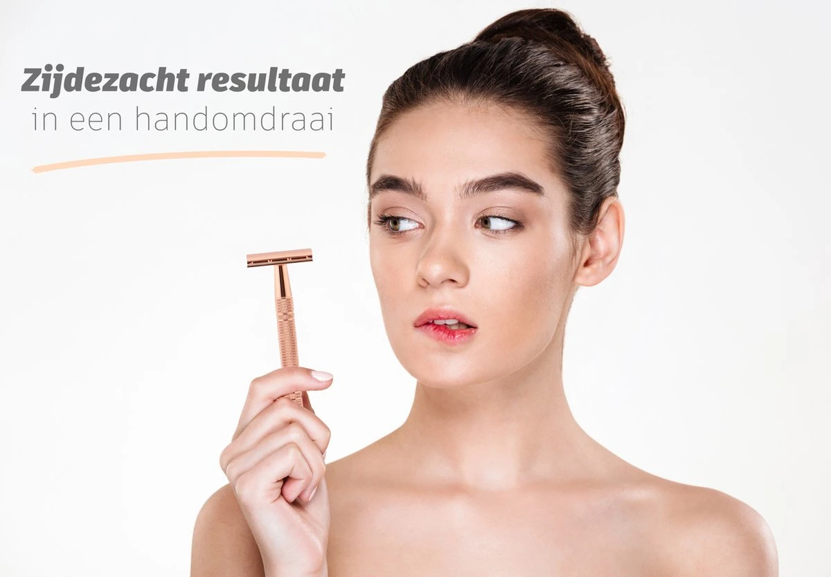 Safety Razor Scheermes + 20 Scheermesjes - Aluminium - Rose - Double Blade 7 Safety Razor Scheermes + 20 Scheermesjes - Aluminium - Rose - Double Blade - Afbeelding 5